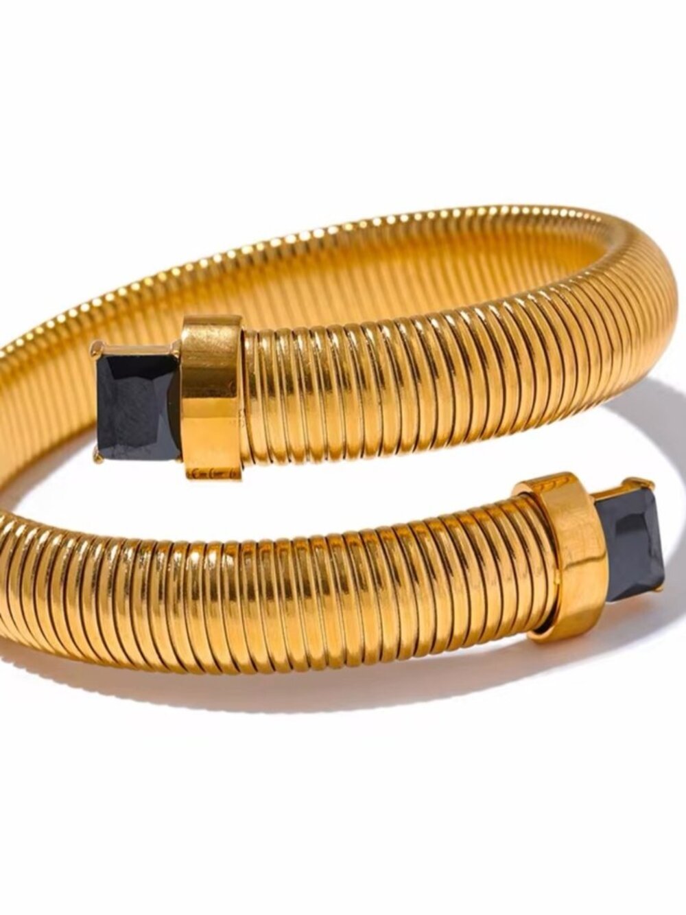 Gold tone Coil Bracelet with Black Square Stones - Picture 7 of 7